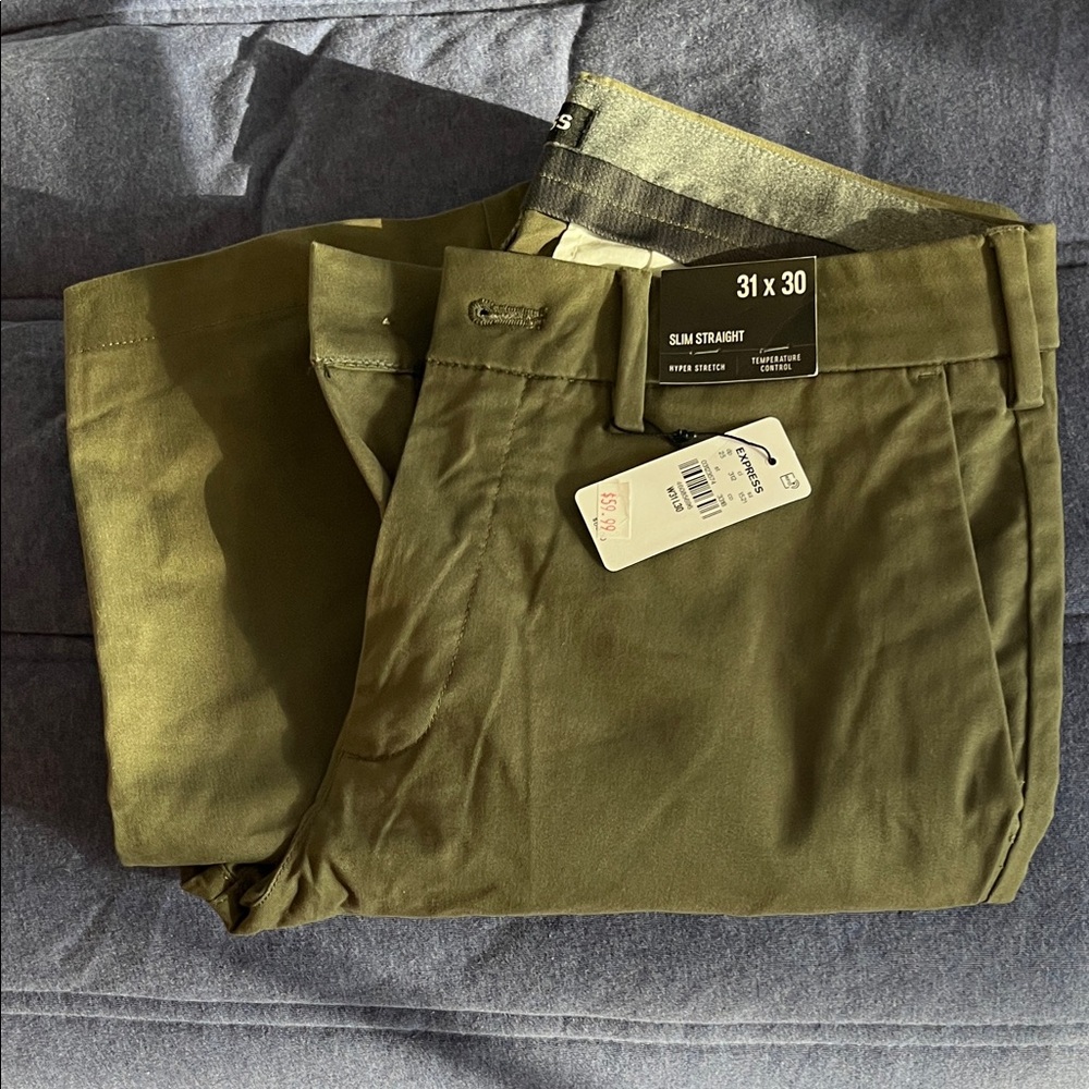 NWT Mens Express Slim Straight Olive Green Men's Pants 31x30